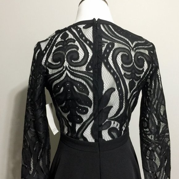 New TOBI Plunging Neckline Dress S Womens Sheer Lace Back Sexy Flirty Vegas Mini - Picture 5 of 15